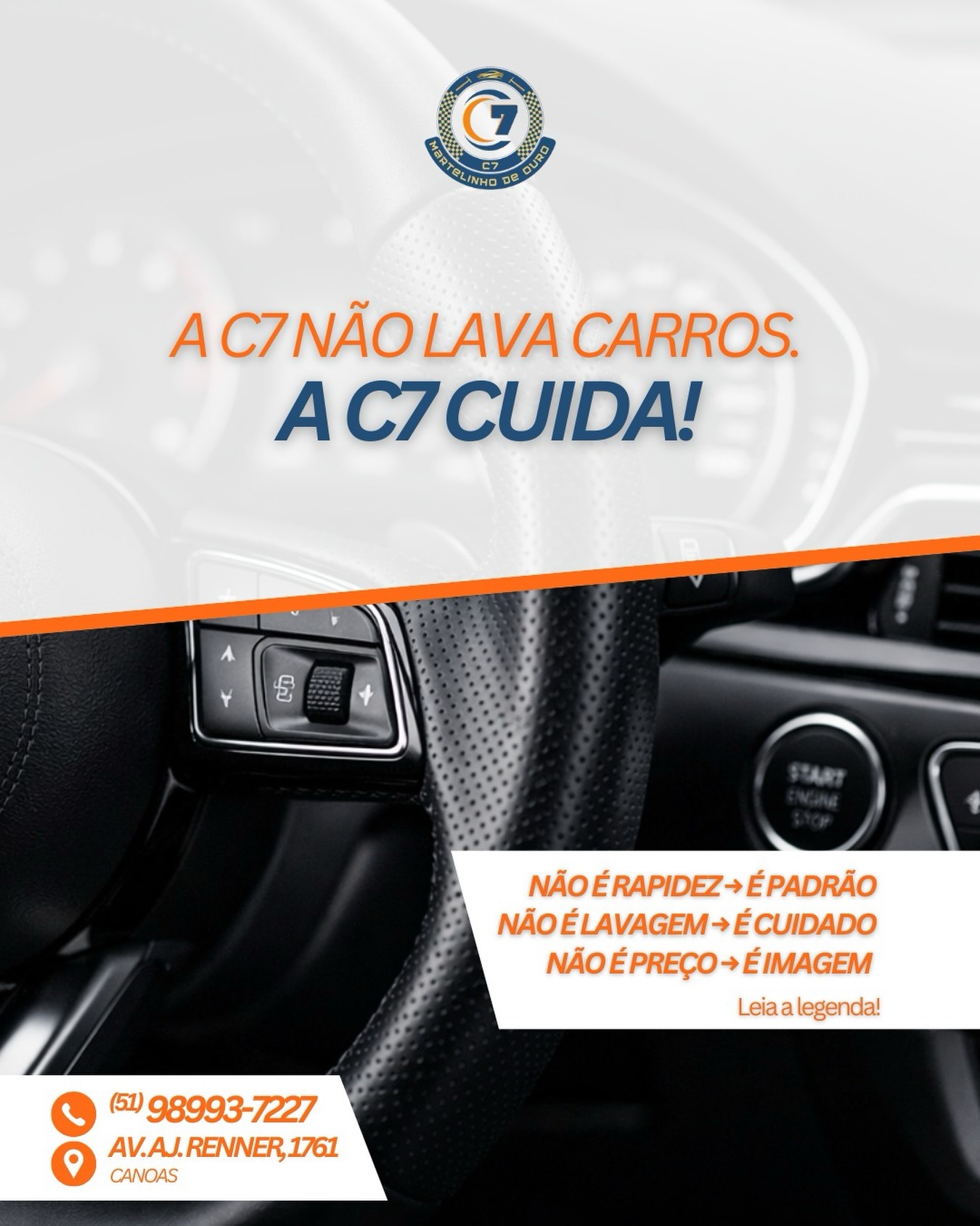 A C7 não lava carros, a C7 cuida: interior detalhado de veículo